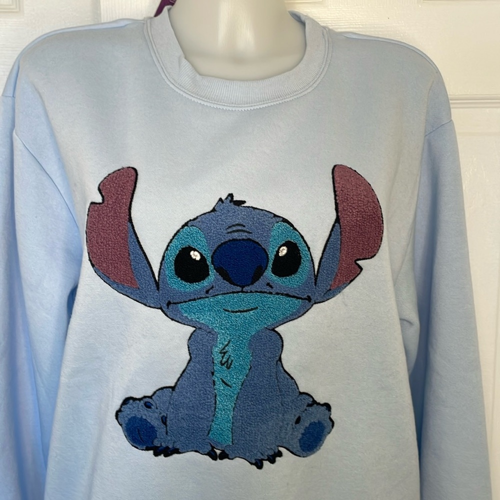 DISNEY LILO AND STITCH CREW NECK SWEATSHIRT WITH 3 MATCHING SCRUNCHIES BLUE SZ L